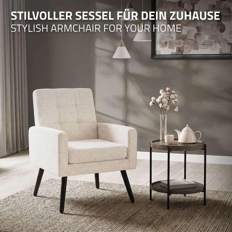 ML-DESIGN | Sessel mit Armlehnen 66,5x80x63,5 cm Stahlgestell/Webstruktur Beige Relaxsessel Lesesessel Polstersessel Fernsehsessel für Wohnzimmer