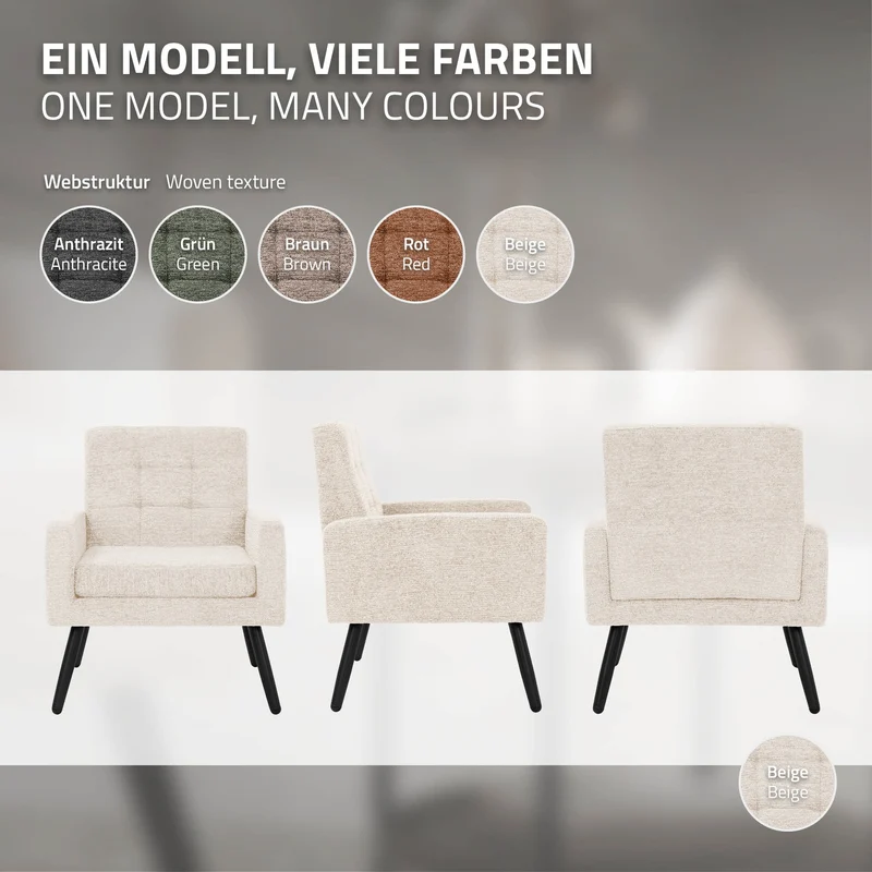 ML-DESIGN | Sessel mit Armlehnen 66,5x80x63,5 cm Stahlgestell/Webstruktur Beige Relaxsessel Lesesessel Polstersessel Fernsehsessel für Wohnzimmer