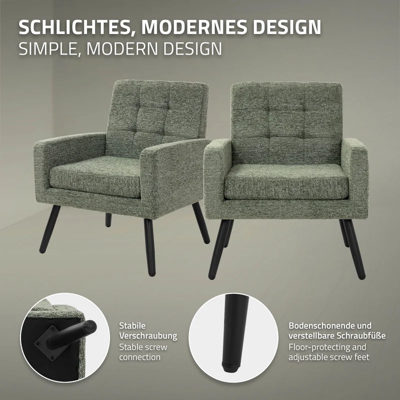 ML-DESIGN | Sessel mit Armlehnen 66,5x80x63,5 cm Stahlgestell/Webstruktur Grün Relaxsessel Lesesessel Polstersessel Fernsehsessel für Wohnzimmer