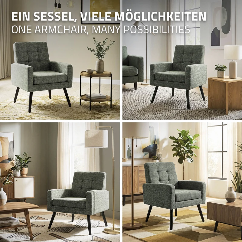 ML-DESIGN | Sessel mit Armlehnen 66,5x80x63,5 cm Stahlgestell/Webstruktur Grün Relaxsessel Lesesessel Polstersessel Fernsehsessel für Wohnzimmer