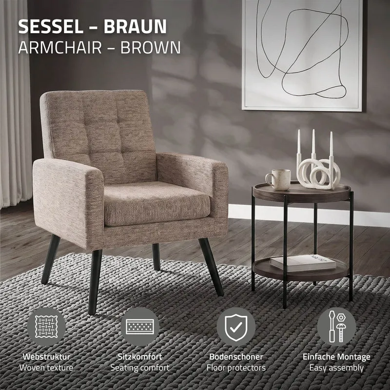 ML-DESIGN | Sessel mit Armlehnen 66,5x80x63,5 cm Stahlgestell/Webstruktur Braun Relaxsessel Lesesessel Polstersessel Fernsehsessel für Wohnzimmer