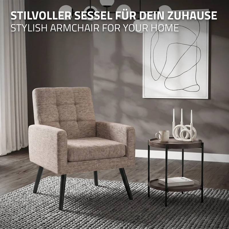 ML-DESIGN | Sessel mit Armlehnen 66,5x80x63,5 cm Stahlgestell/Webstruktur Braun Relaxsessel Lesesessel Polstersessel Fernsehsessel für Wohnzimmer