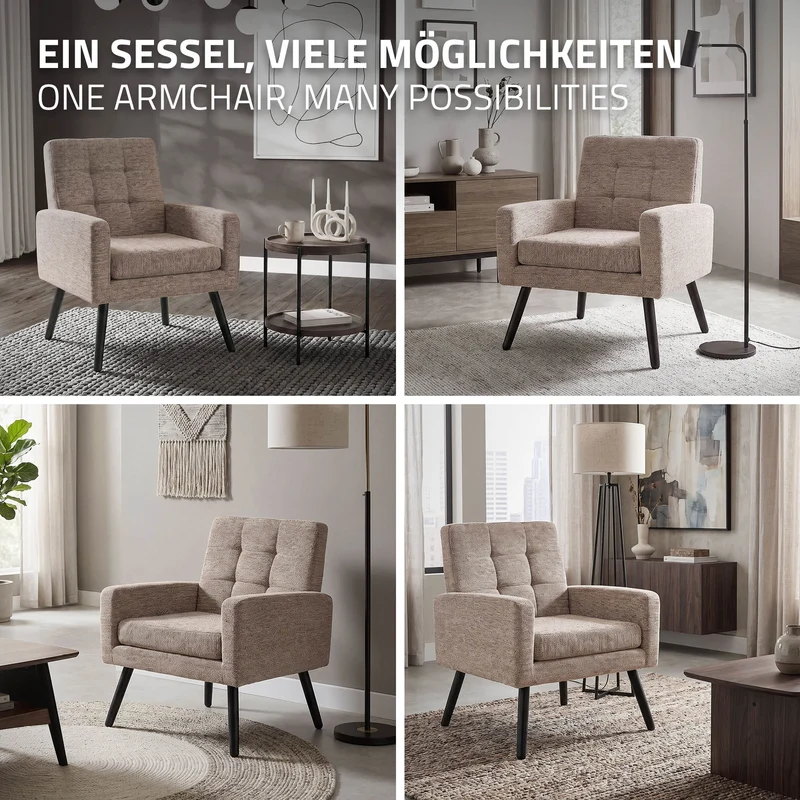 ML-DESIGN | Sessel mit Armlehnen 66,5x80x63,5 cm Stahlgestell/Webstruktur Braun Relaxsessel Lesesessel Polstersessel Fernsehsessel für Wohnzimmer