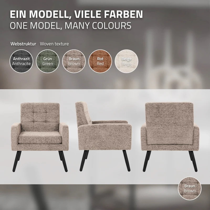ML-DESIGN | Sessel mit Armlehnen 66,5x80x63,5 cm Stahlgestell/Webstruktur Braun Relaxsessel Lesesessel Polstersessel Fernsehsessel für Wohnzimmer