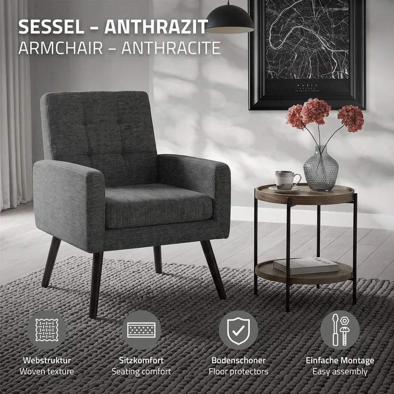 ML-DESIGN | Sessel mit Armlehnen 66,5x80x63,5 cm Stahlgestell/Webstruktur Anthrazit Relaxsessel Lesesessel Polstersessel Fernsehsessel für Wohnzimmer