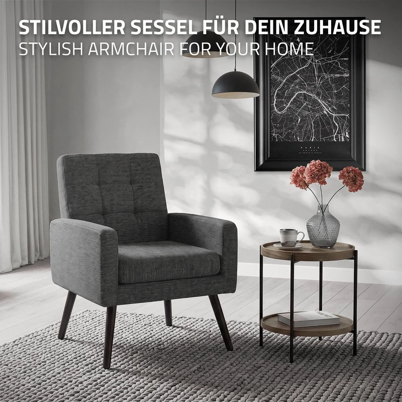 ML-DESIGN | Sessel mit Armlehnen 66,5x80x63,5 cm Stahlgestell/Webstruktur Anthrazit Relaxsessel Lesesessel Polstersessel Fernsehsessel für Wohnzimmer