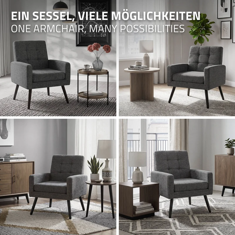 ML-DESIGN | Sessel mit Armlehnen 66,5x80x63,5 cm Stahlgestell/Webstruktur Anthrazit Relaxsessel Lesesessel Polstersessel Fernsehsessel für Wohnzimmer