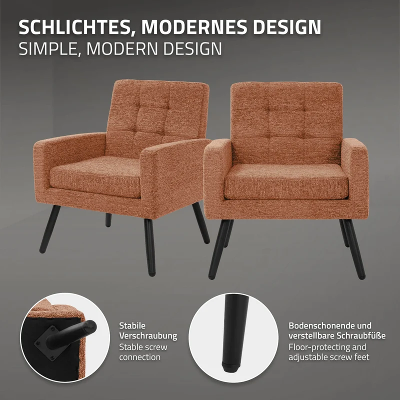ML-DESIGN | Sessel mit Armlehnen 66,5x80x63,5 cm Stahlgestell/Webstruktur Rot Relaxsessel Lesesessel Polstersessel Fernsehsessel für Wohnzimmer