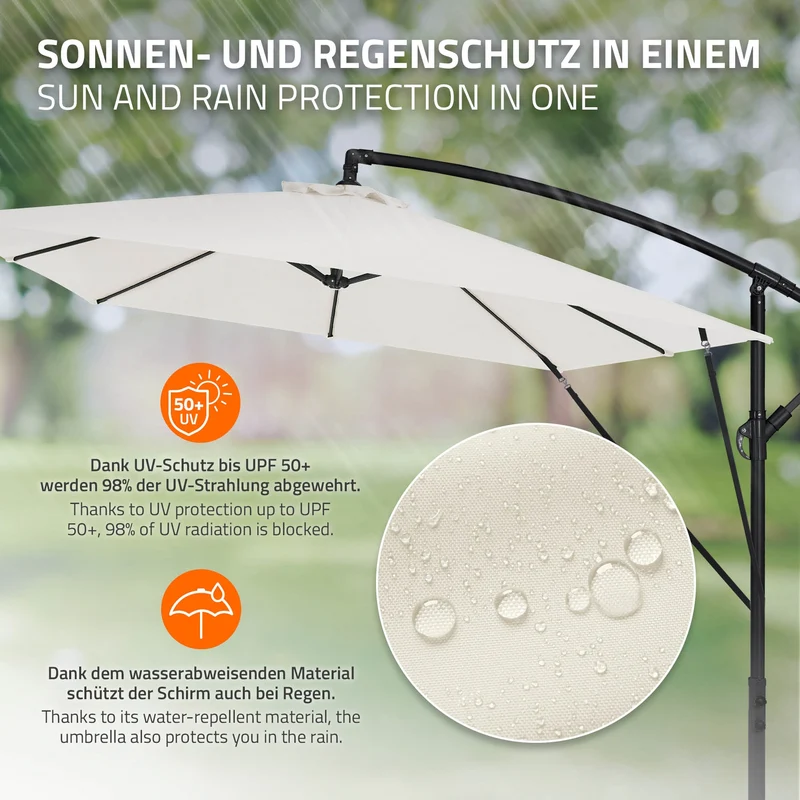 B-Ware Ampelschirm Ø 330 cm Beige 360° Alu Rechteckig Sonnenschirm mit Kurbel, Abdeckung & Ständer ML-Design