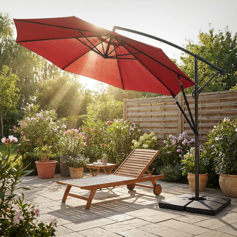 B-Ware Ampelschirm Ø 300 cm Rot 360° Alu Sonnenschirm mit Kurbel, Abdeckung & Ständer ML-Design