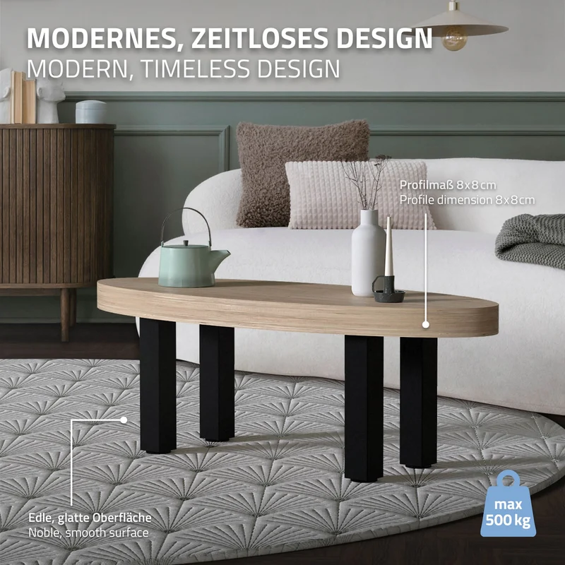 B-Ware 4er Set Tischbeine I-Design 42 cm Schwarz Tischgestell aus pulverbeschichteter Stahl, Profil 8x8 cm, höhenverstellbare Möbelfüße ML-Design