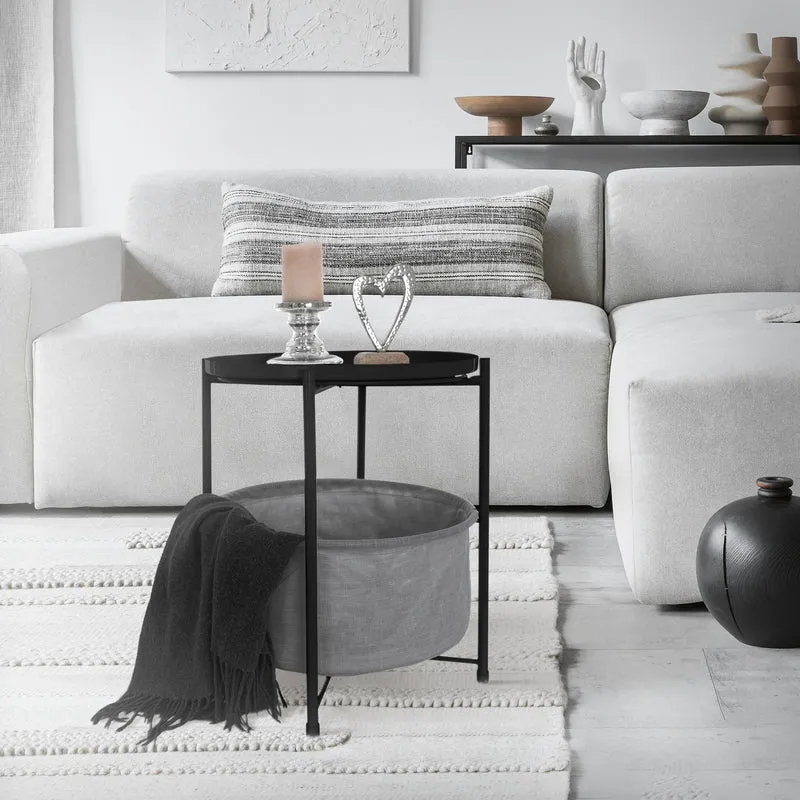 ML-Design | Beistelltisch rund mit Stoffkorb & Abnehmbarer Tablett 45,5x52,5 cm aus Metall, Sofatisch mit Stauraum