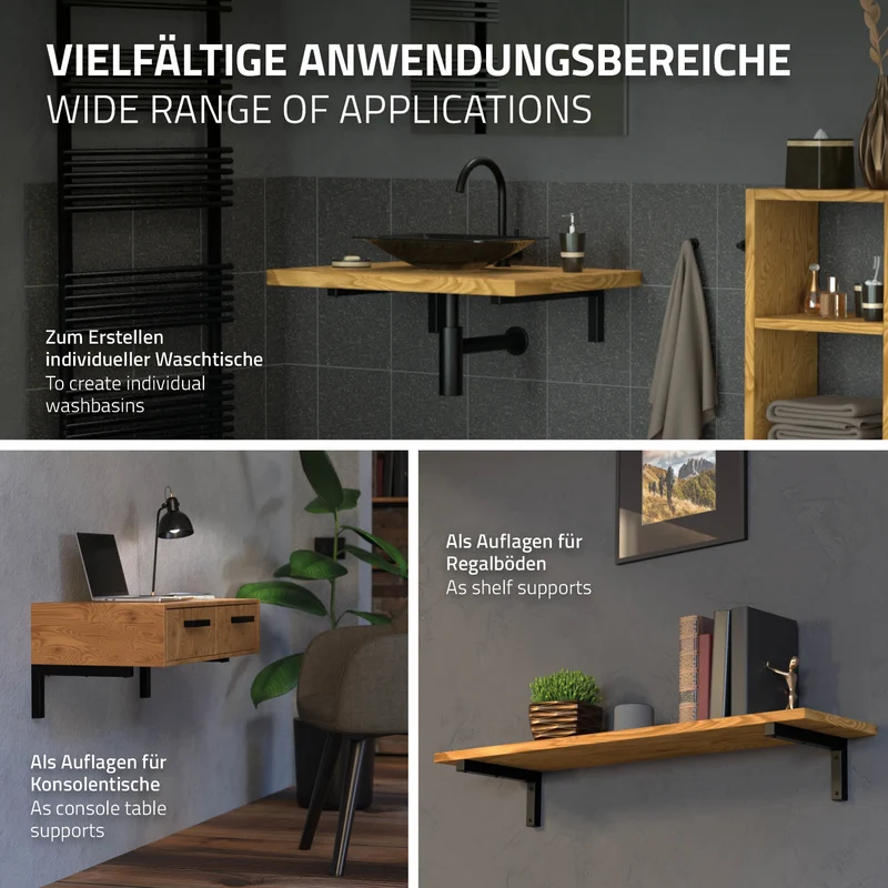 ML-Design | Wandkonsole 2er Set für Waschtisch aus Stahl, Wandhalterung Unterbau für Waschtischplatte