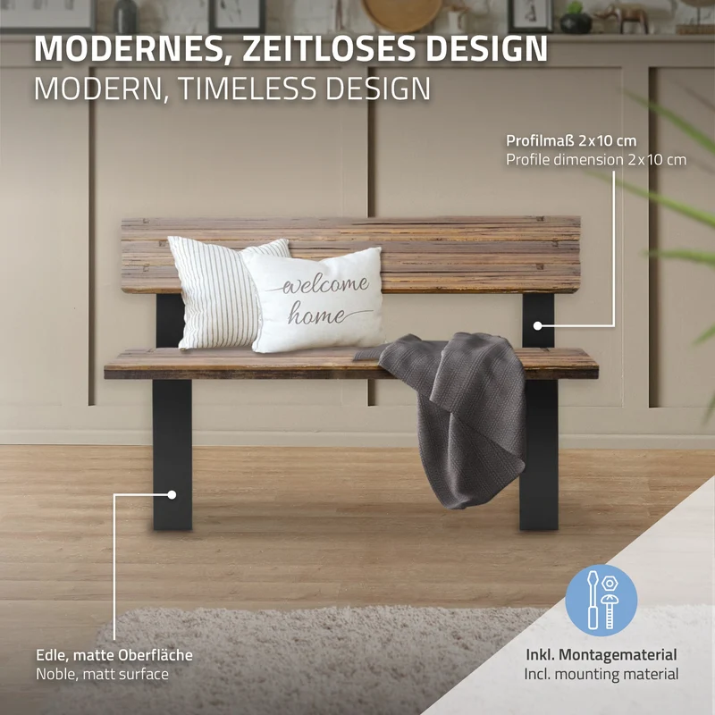 ML-Design | Bankbeine 2er Set mit Rückenlehne O-Design 40 x 78,5 cm us Stahl massiv Bankkufen für Außenbereich, DIY Gartenbank
