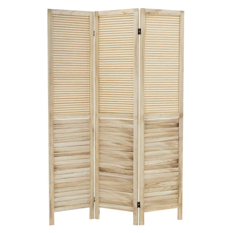 Paravent 3 teilig 170x121 cm Raumteiler faltbar aus Holz Osaka ML-Design