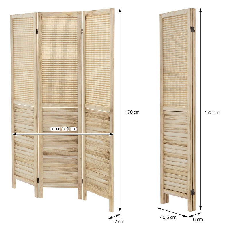 Paravent 3 teilig 170x121 cm Raumteiler faltbar aus Holz Osaka ML-Design