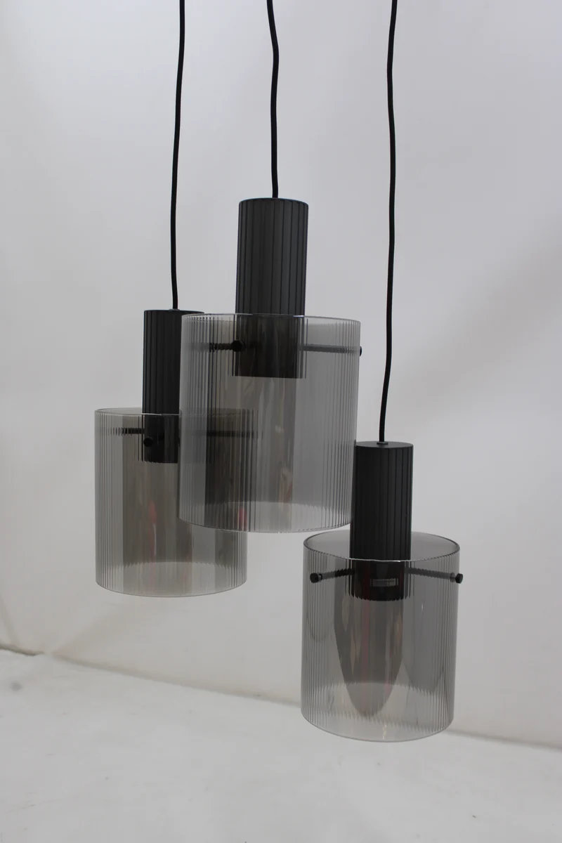 B-Ware Brilliant Riffelini Hängelampe Pendelleuchte Glas rauchgrau Designer Lampe