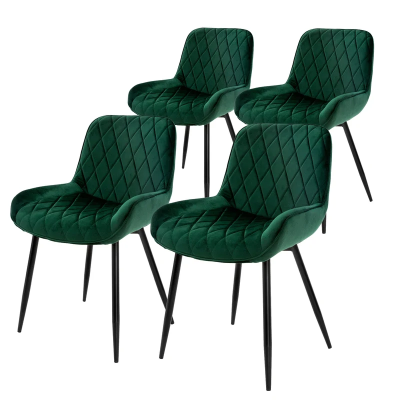 Esszimmerstuhl 2er Set Rauten Steppung Samtbezug mit Metallbeinen & Hohe Rückenlehne inkl. Montagematerial ML-Design