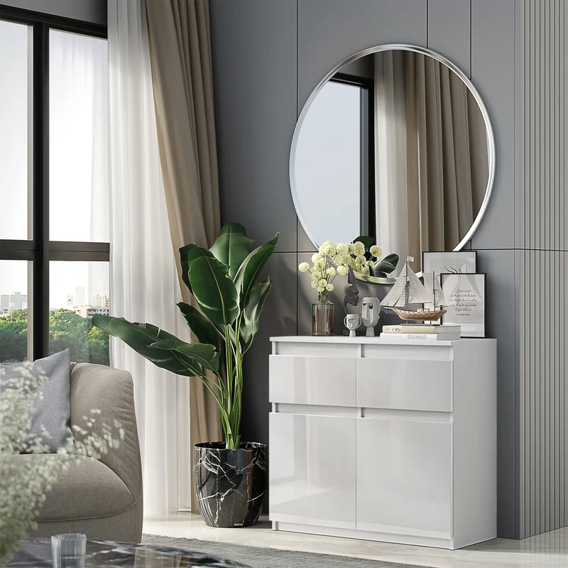 NOAH - Kommode / Sideboard mit 2 Schubladen und 2 Türen - Weiß Matt / Weiß Gloss H75cm B80cm T35cm