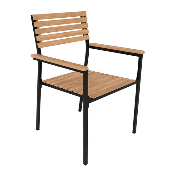 B-Ware Gartenstuhl Rhodos 2er Set Akazienholz Stahl Outdoor Stuhl mit Kissen schwarz
