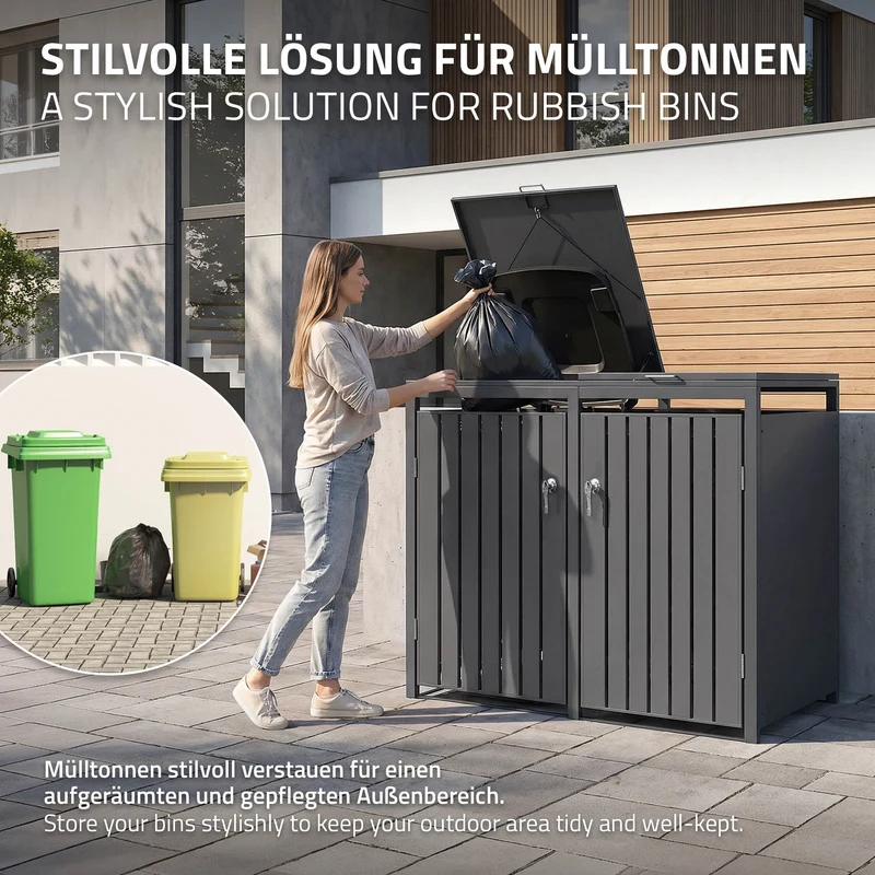 Mülltonnenbox 2er bis 240L 132x80x120 cm aus Stahl in Anthrazit ML-Design
