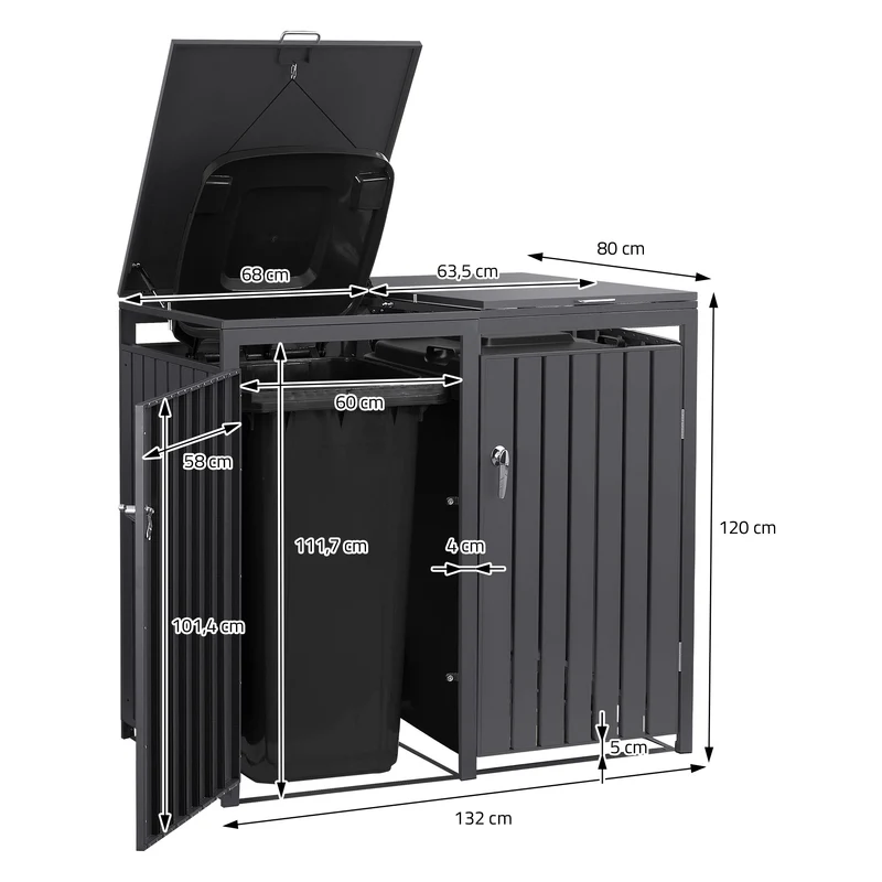 Mülltonnenbox 2er bis 240L 132x80x120 cm aus Stahl in Anthrazit ML-Design