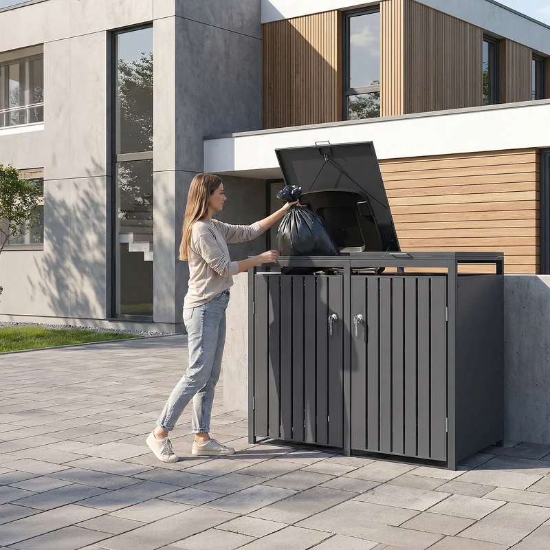 Mülltonnenbox 2er bis 240L 132x80x120 cm aus Stahl in Anthrazit ML-Design