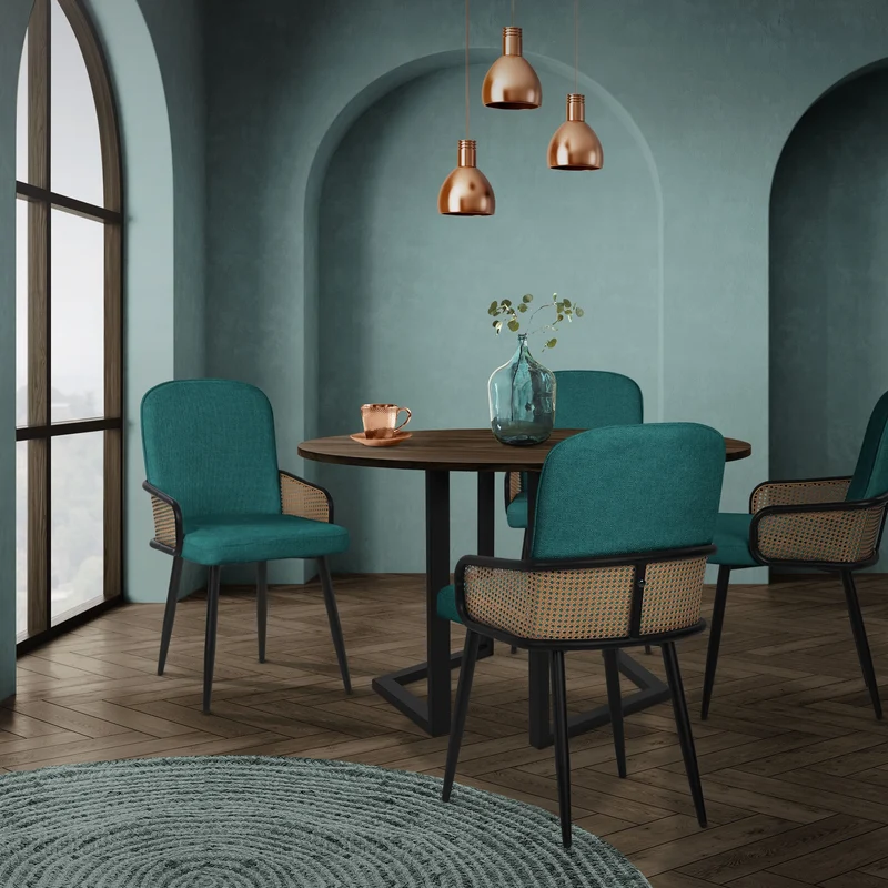 B-Ware Esszimmerstühle 2er Set Petrol mit Arm- & Rückenlehne, Polsterstühle für Esszimmer & Küche ML-Design