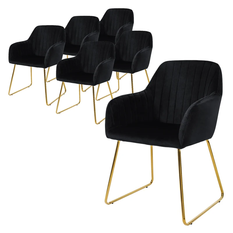 Esszimmerstuhl Set mit Rücken- und Armlehnen Küchenstuhl mit Microfaser-Samtbezug & goldenen Metallbeinen ML-Design