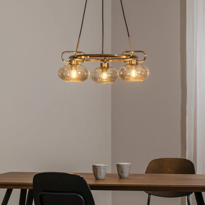 B-Ware Lucea Rolan Hängeleuchte Pendelleuchte Glas messingfarben Ø 56 cm 3-flammig E27