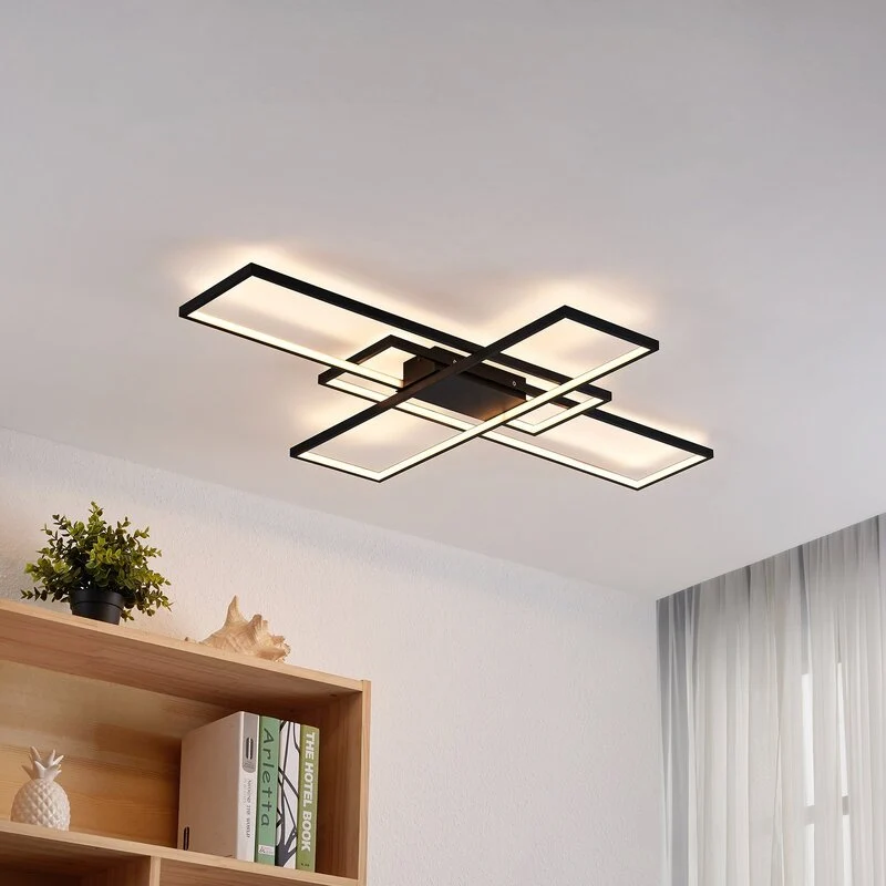 B-Ware Lindby Deckenleuchte Zimmerlampe LED Tetson dimmbar Schwarz Metall Beleuchtung