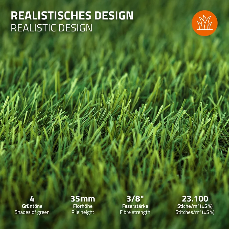 Rasenteppich Kunstrasen-Rolle 150x800 cm 12m² Grün, wetterfest, 35mm, Grasmatte Meterware, Kunstgras