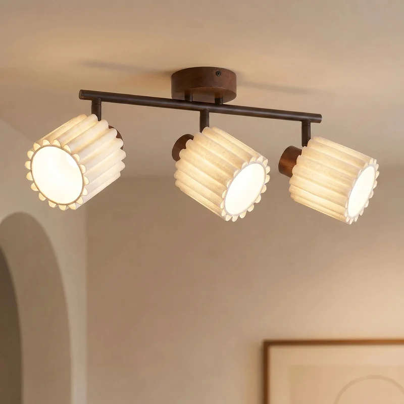 B-Ware Lindby Deckenstrahler Shiloh LED 3-flammig Strahler Lampe Walnussholz beige