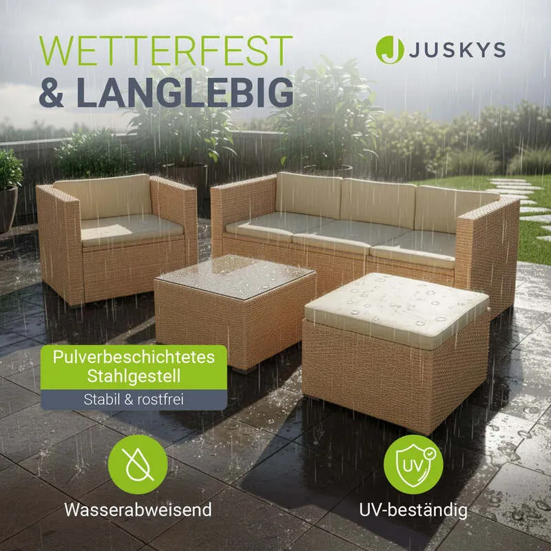 B-Ware Polyrattan Lounge Punta Cana Gartenmöbel Sitzgarnitur für 4 Personen creme sand