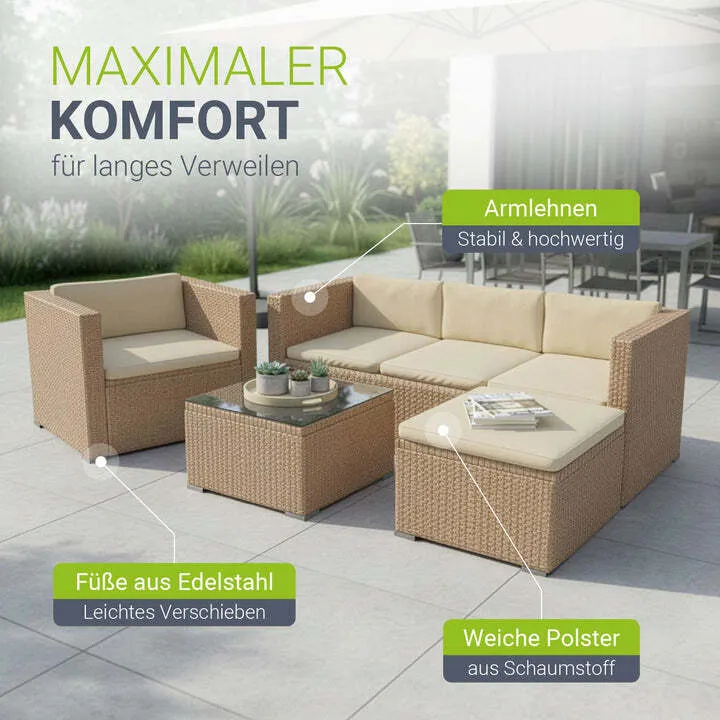 B-Ware Polyrattan Lounge Punta Cana Gartenmöbel Sitzgarnitur für 4 Personen creme sand