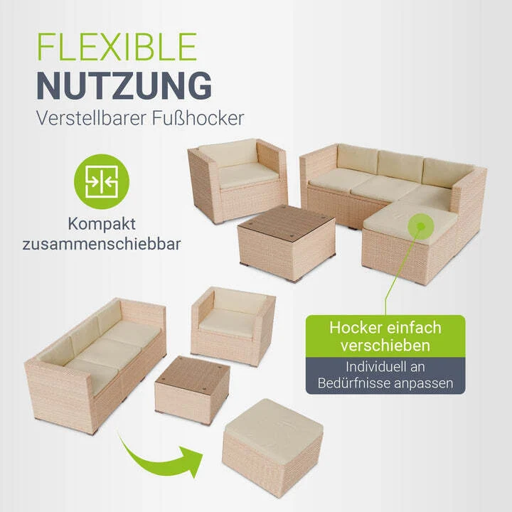B-Ware Polyrattan Lounge Punta Cana Gartenmöbel Sitzgarnitur für 4 Personen creme sand