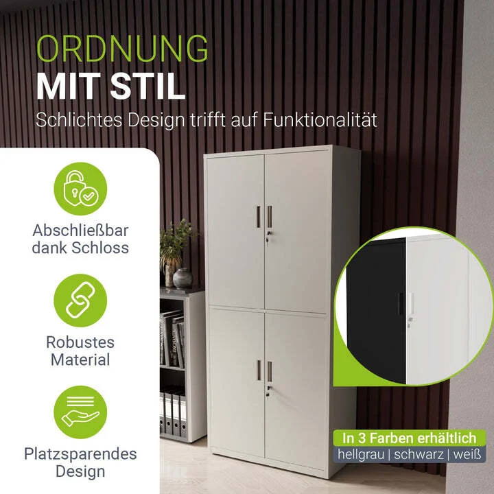 B-Ware Aktenschrank Metall Büroschrank mit Cam-Lock Schloss 3 Einlegeböden 2 Schlüssel