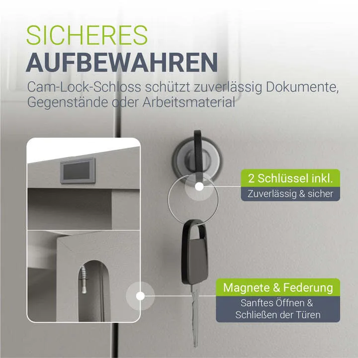 B-Ware Aktenschrank Metall Büroschrank mit Cam-Lock Schloss 3 Einlegeböden 2 Schlüssel