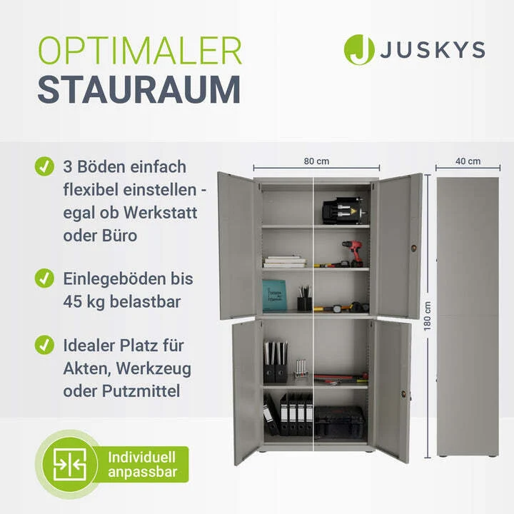 B-Ware Aktenschrank Metall Büroschrank mit Cam-Lock Schloss 3 Einlegeböden 2 Schlüssel