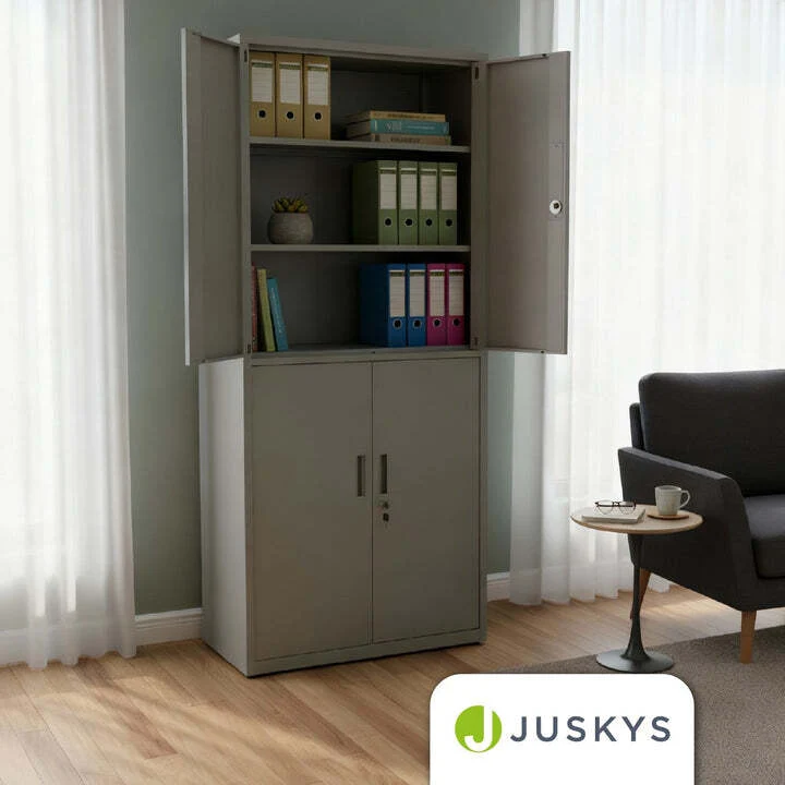 B-Ware Aktenschrank Metall Büroschrank mit Cam-Lock Schloss 3 Einlegeböden 2 Schlüssel