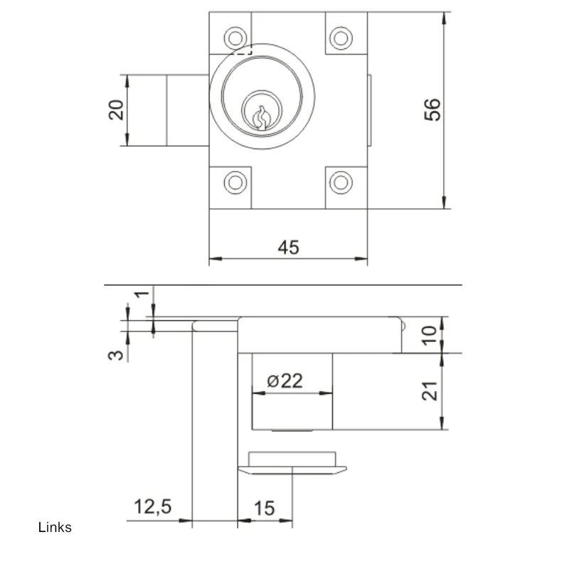 Möbelschloss Links/Rechts 22x21mm