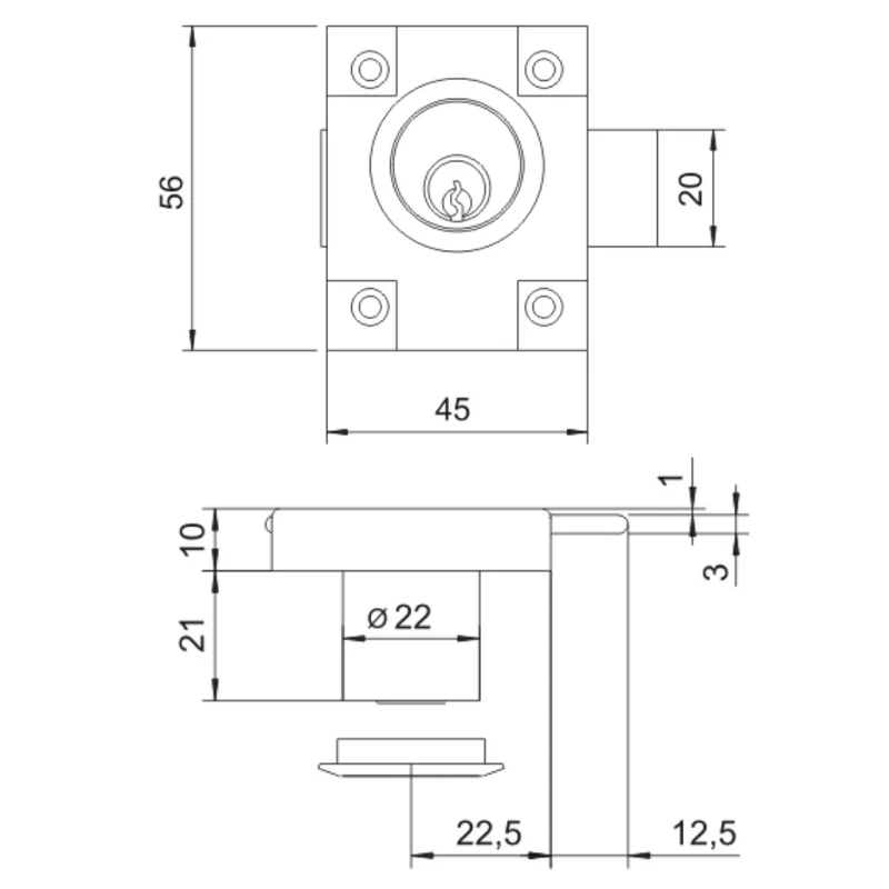 Möbelschloss 22x21mm