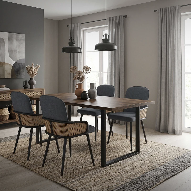 Esszimmerstühle 2er Set Anthrazit mit Arm- & Rückenlehne, Polsterstühle für Esszimmer & Küche ML-Design