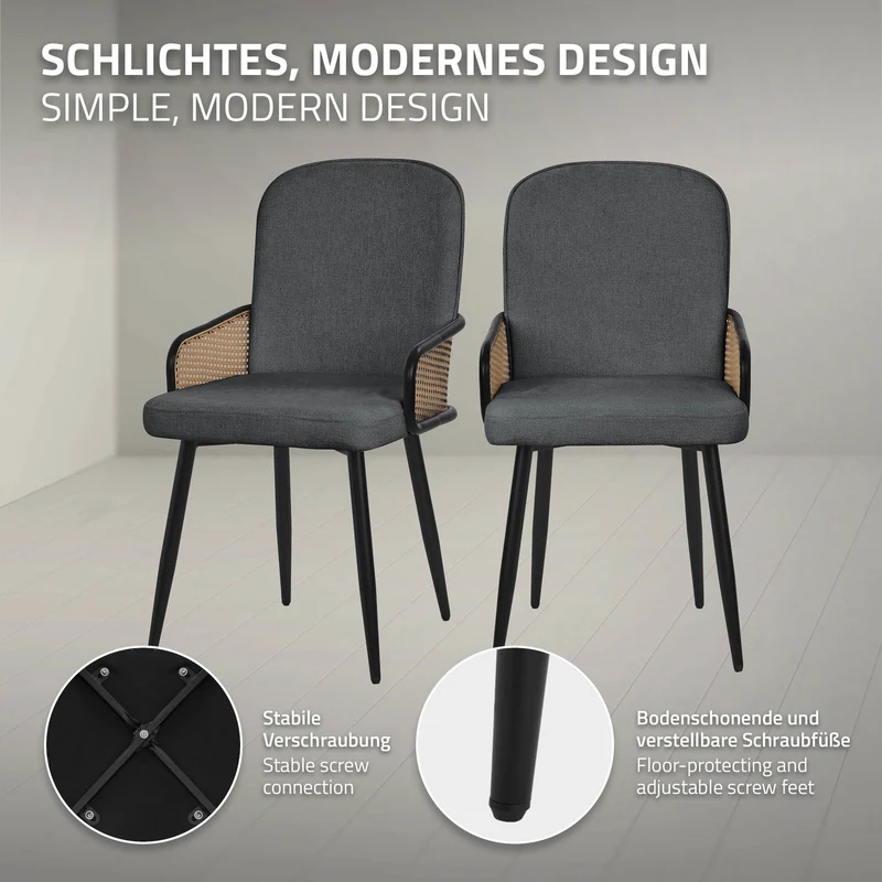 Esszimmerstühle 6er Set Anthrazit mit Arm- & Rückenlehne, Polsterstühle für Esszimmer & Küche ML-Design