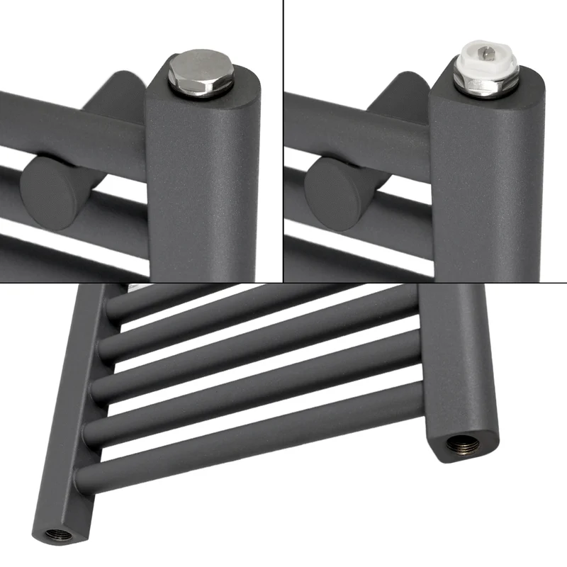 Elektrischer Badheizkörper mit Heizstab 600W 300x800 mm Anthrazit gerade mit Seitenanschluss LuxeBath