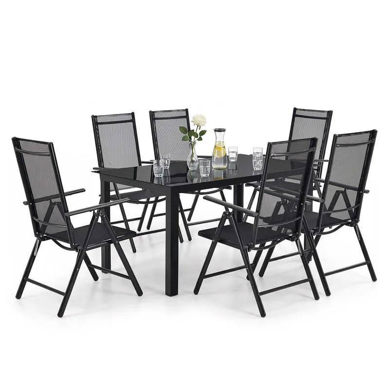 B-Ware Gartengarnitur Milano 7-teilig Gartenmöbel Set Tisch Stühle dunkelgrau 150x90cm