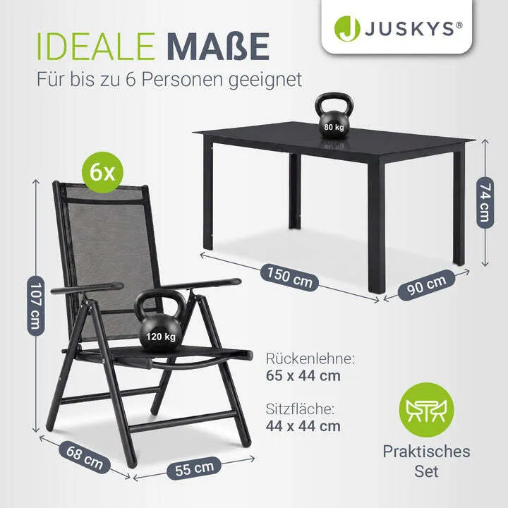 B-Ware Gartengarnitur Milano 7-teilig Gartenmöbel Set Tisch Stühle dunkelgrau 150x90cm