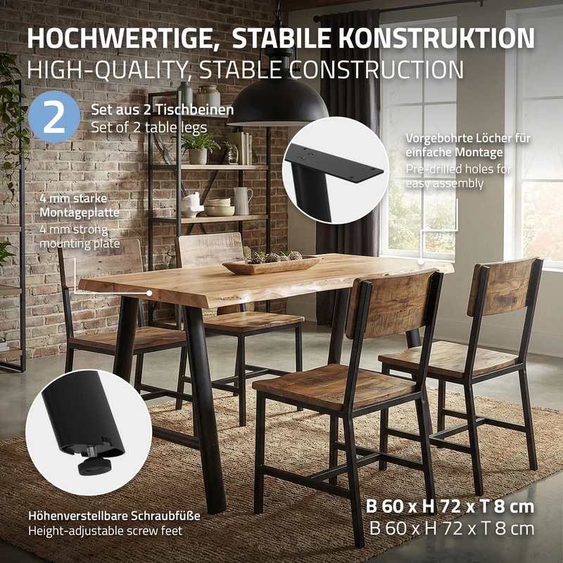 ML-DESIGN | Tischbeine 2er Set A-Form 60x72 cm aus Stahl Schwarz Tischgestell Tischfüße Tischkufen für Esstisch & Schreibtisch