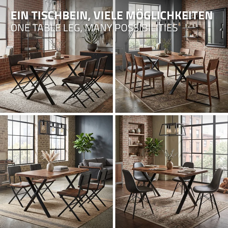 ML-DESIGN | Tischbeine 2er Set X-Form 60x72 cm aus Stahl Schwarz Tischgestell Tischfüße Tischkufen für Esstisch & Schreibtisch