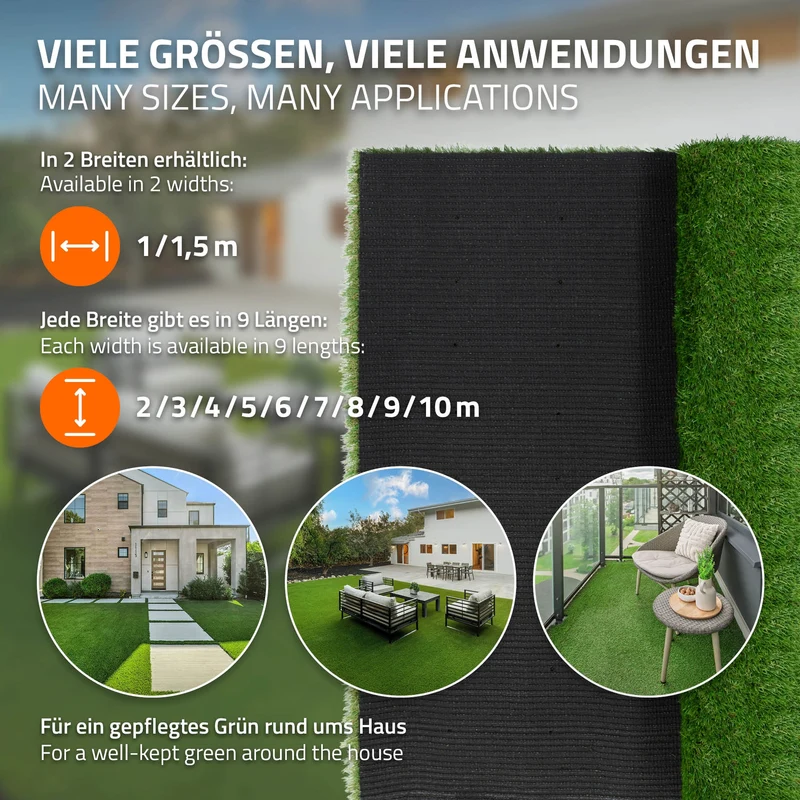 Rasenteppich Kunstrasen-Rolle 100x600 cm 6m² Grün, wetterfest, 35mm, Grasmatte Meterware, Kunstgras